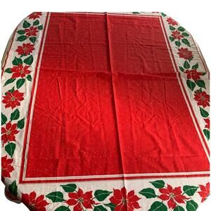 Vintage Vera Red Polka Dot Poinsettia Floral Tablecloth Christmas 68 x 52